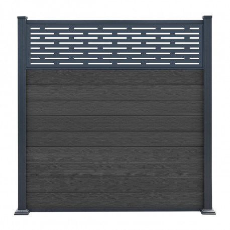 Recinzione Premium in legno composito 180xH.190cm con pannello decorativo Linea alluminio - colore grigio antracite - Compolife