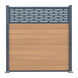 Recinzione Premium in legno composito 180xH.190cm con pannello decorativo Linea alluminio - effetto legno - Compolife