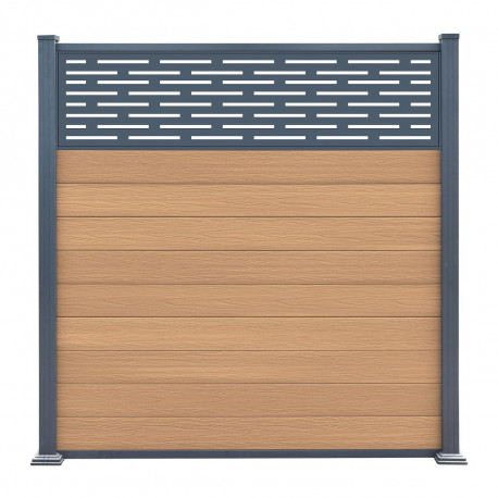 Recinzione Premium in legno composito 180xH.190cm con pannello decorativo Linea alluminio - effetto legno - Compolife