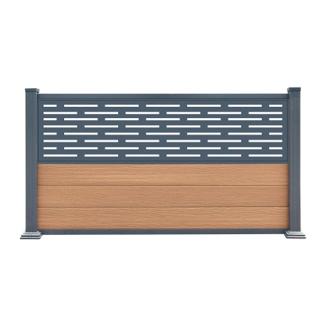 Recinzione Premium in legno composito 180xH.95cm con pannello decorativo Linea alluminio - effetto legno - Compolife