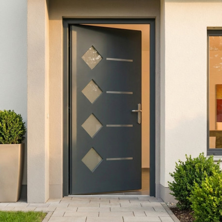Porta d'ingresso in alluminio Axium 96x218cm - grigio antracite - apertura verso sinistra - X-METAL
